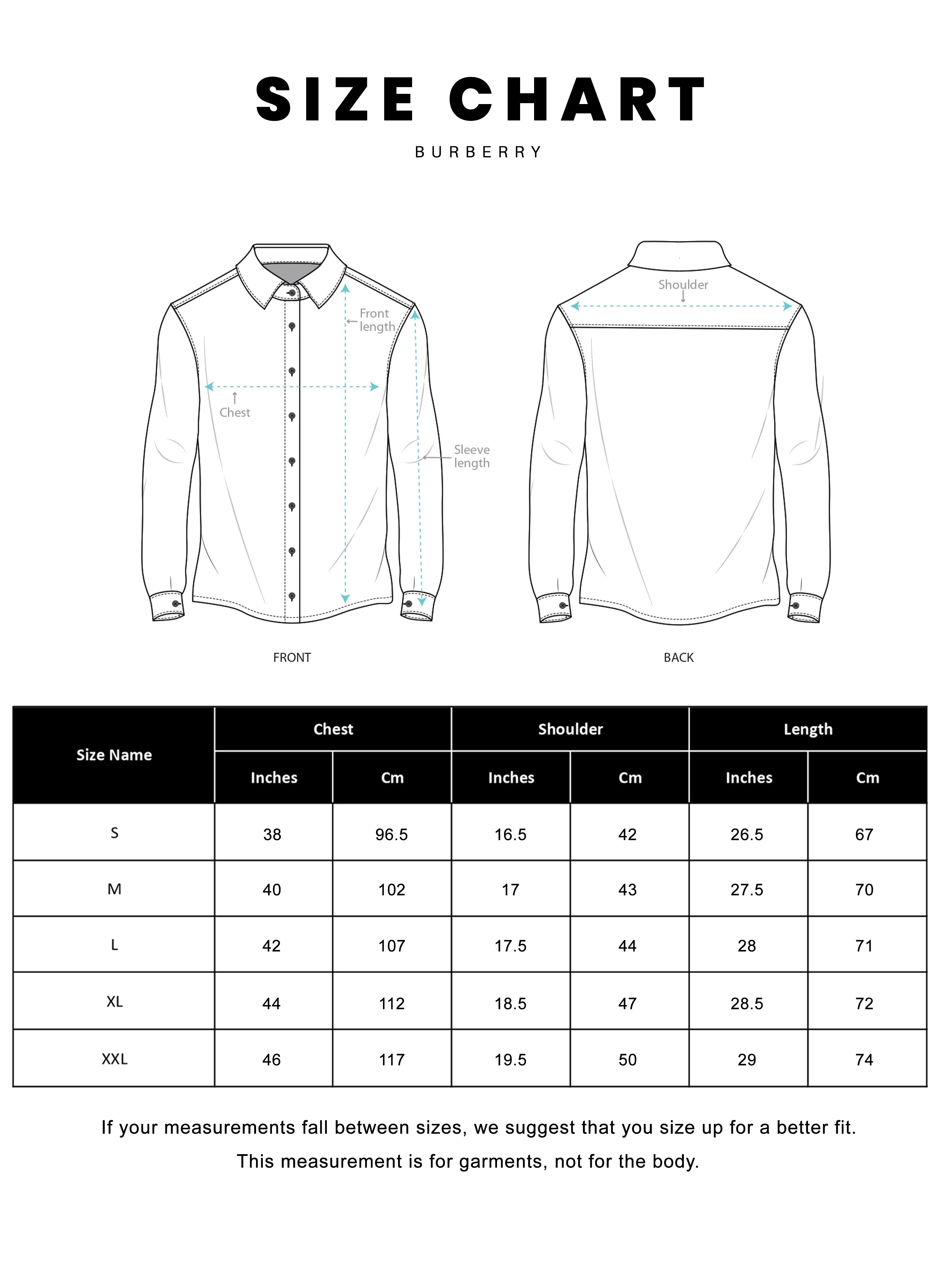 Burberry shirt size fashion chart